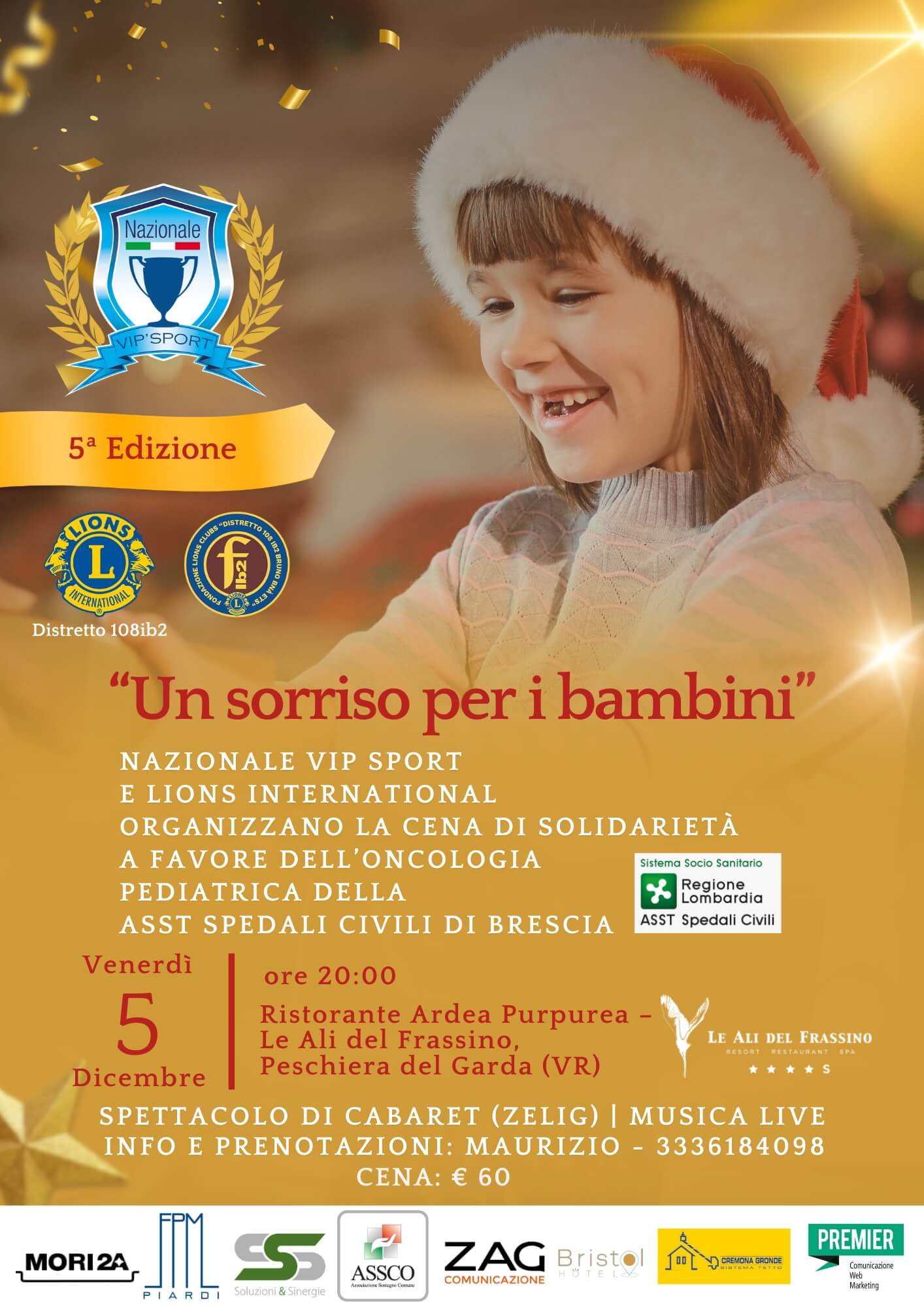 locandina per l'evento u sorriso per i bambini 2025 dove viene rappresentata una bambina sorridente con il cappello di natale
